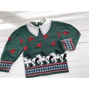 vtg Cullinane‎ green bird dog knit sweater size S